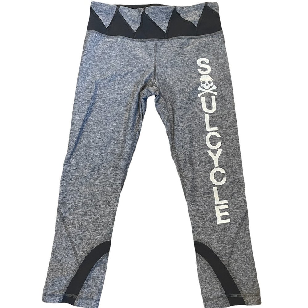 Lululemon Soulcycle Cropped Leggings 6 Gray Black Back Pocket Zipper B1307